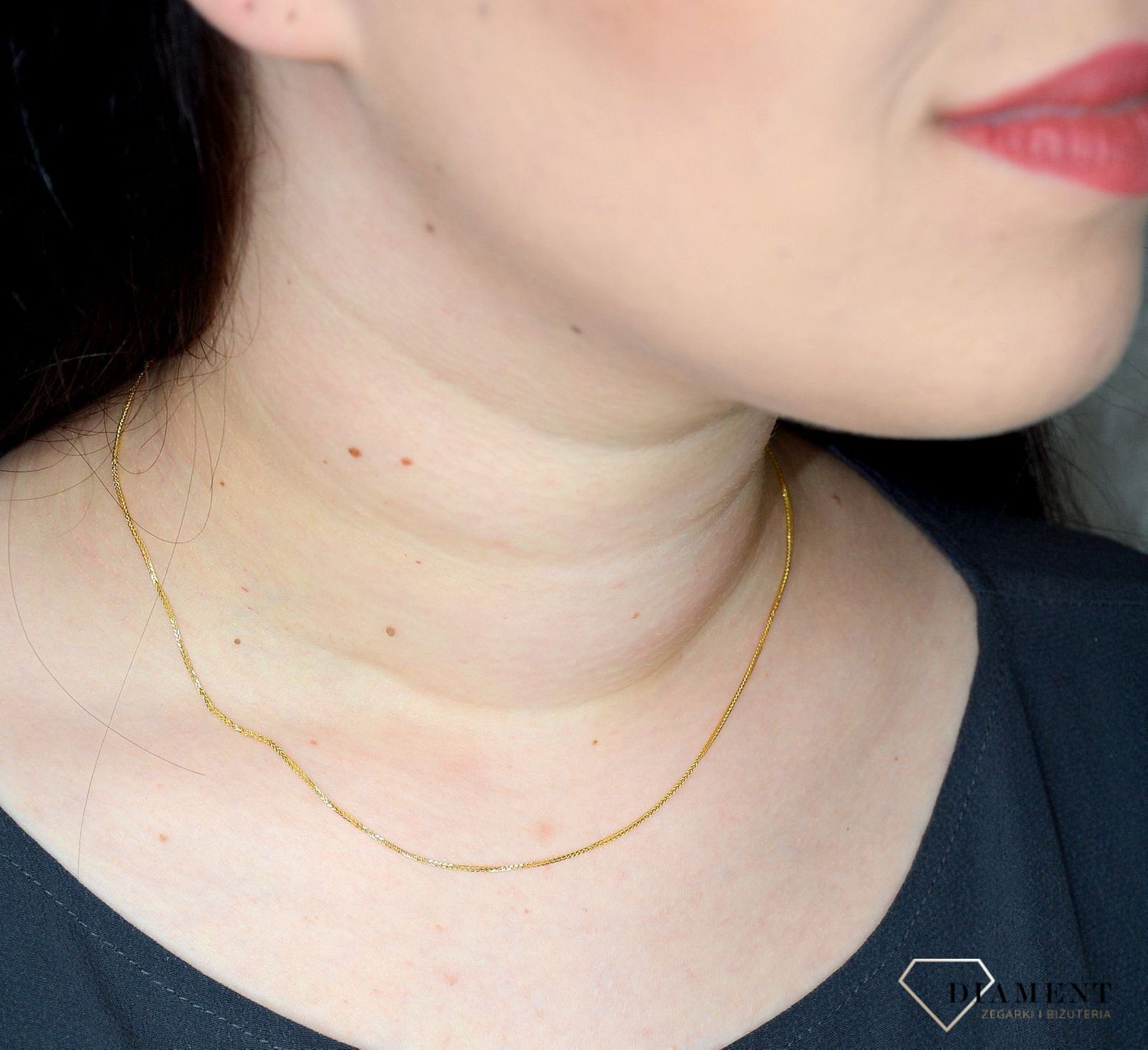 Złoty łańcuszek 585 krawacik z serduszkiem DIA-LAN-3148-585 1mm.jpg